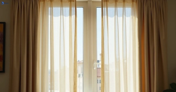 Dull dusty drapes in sunrise-beach before professional cleaning